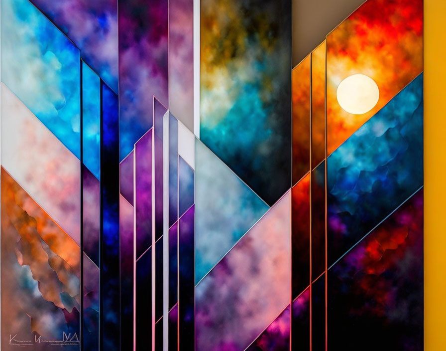 Colorful Abstract Geometric Art: Sharp Lines & Angles in Sunset Sky