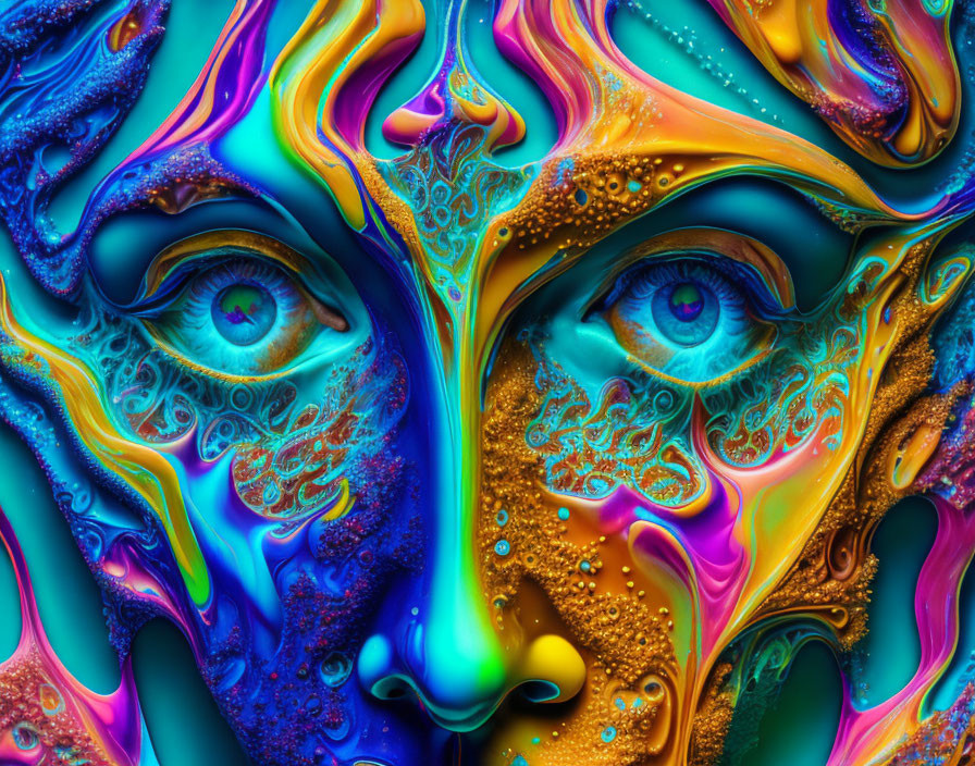 Colorful Psychedelic Image: Vibrant Eyes in Swirling Patterns