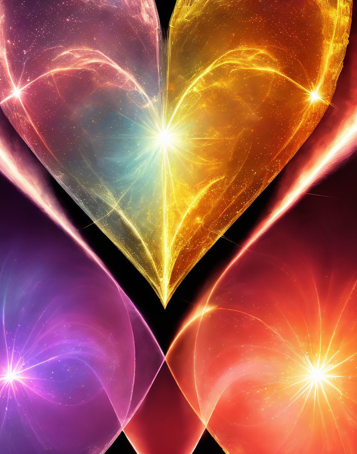 Colorful Quadriptych Artwork Featuring Glowing Hearts