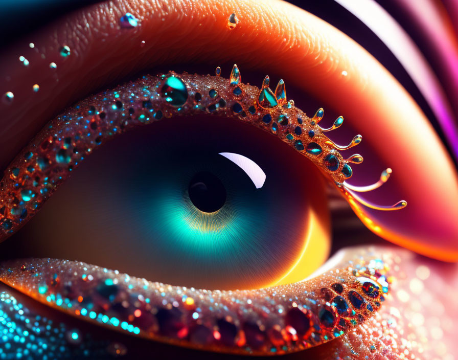 Close-up Image of Stylized Eye with Glittery Makeup