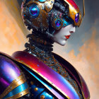 Detailed Female Robot in Colorful Futuristic Armor