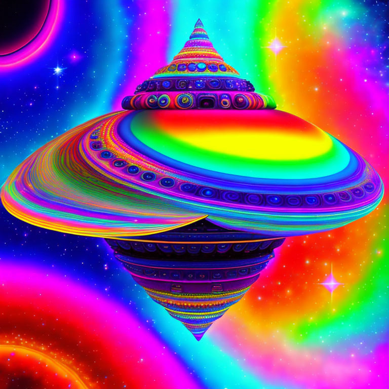 Colorful spinning top on psychedelic space background