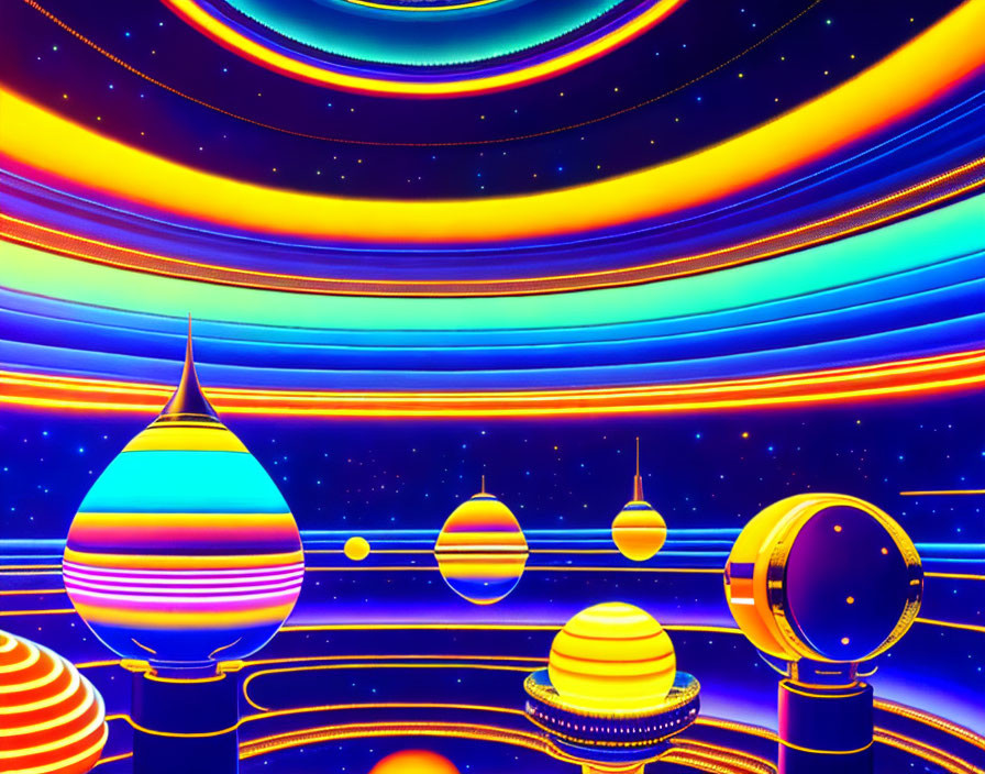 Vibrant abstract digital art with neon retro-futuristic theme