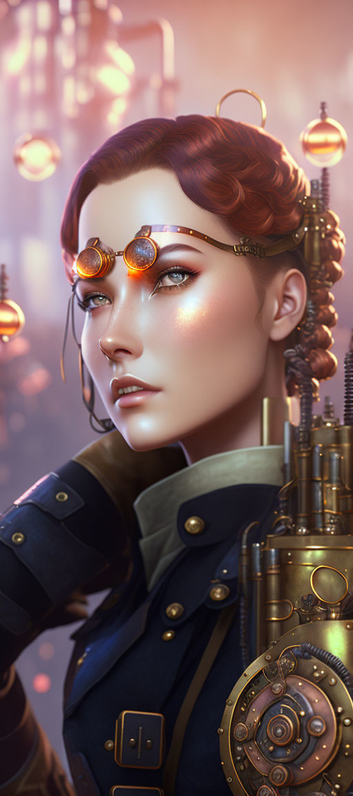 Steampunk Style Woman Portrait with Goggles and Mechanical Details