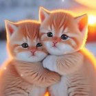 Two Orange Tabby Kittens with Blue Eyes Snuggling at Dusk