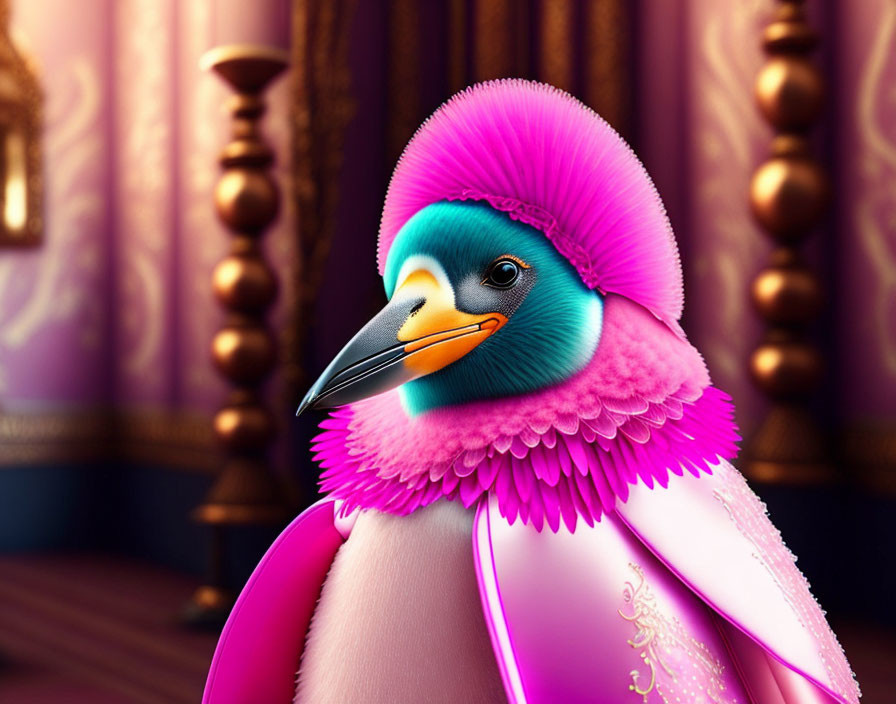 Vibrant Penguin Illustration in Colorful Attire