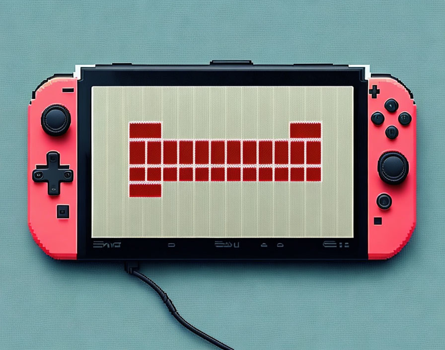 Nintendo Switch with Red Joy-Con Controllers Displaying Pixelated Red Heart on Teal Background