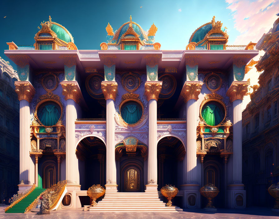 Fantastical Palace with Golden and Turquoise Domes