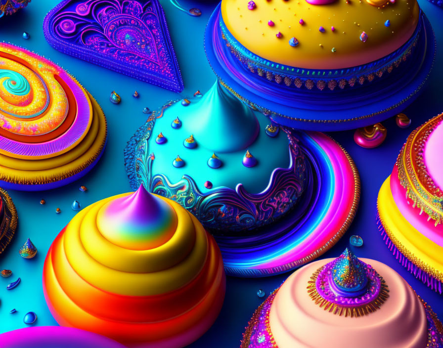 Colorful 3D Fractal Art: Vivid Blues, Yellows, and Pinks