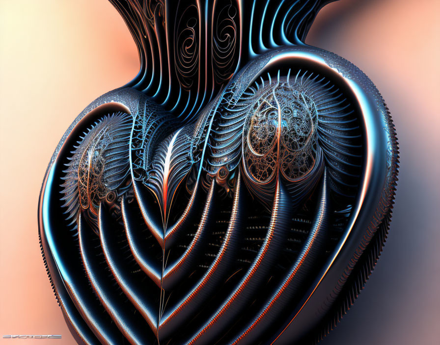 Detailed Fractal Image with Metallic Textures and Swirl Patterns