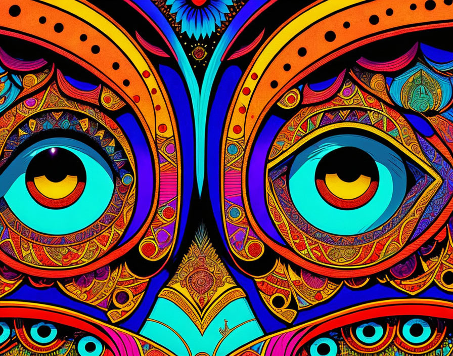Colorful psychedelic art: Intricate eyes illustration