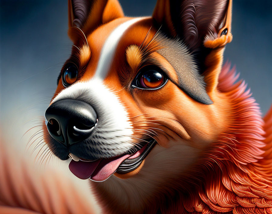 Detailed Close-Up Illustration: Smiling Corgi with Orange Fur