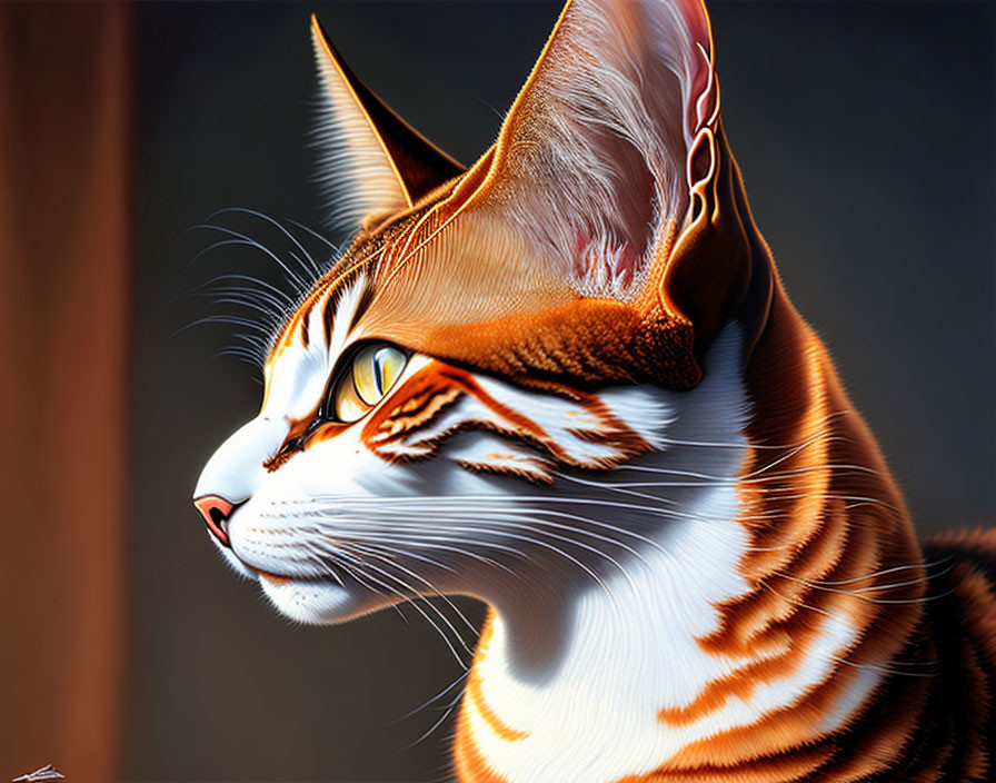 Detailed Artwork of Orange-Striped Cat with Intense Eyes