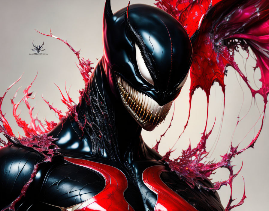 Sinister black and red character with sharp teeth and dynamic tendrils