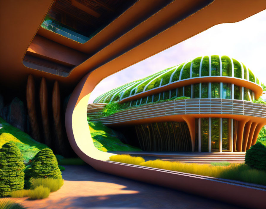 Innovative Eco-Friendly Architecture with Curving Lines and Greenery