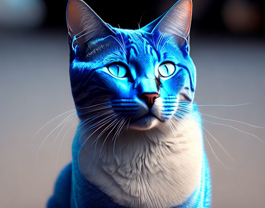 Detailed digital artwork: Cat with blue glow and sharp features