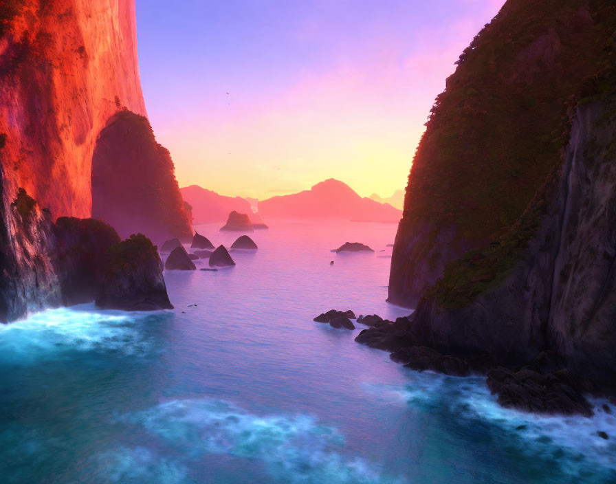 Tranquil Sunset Seascape with Vibrant Skies & Cliffs