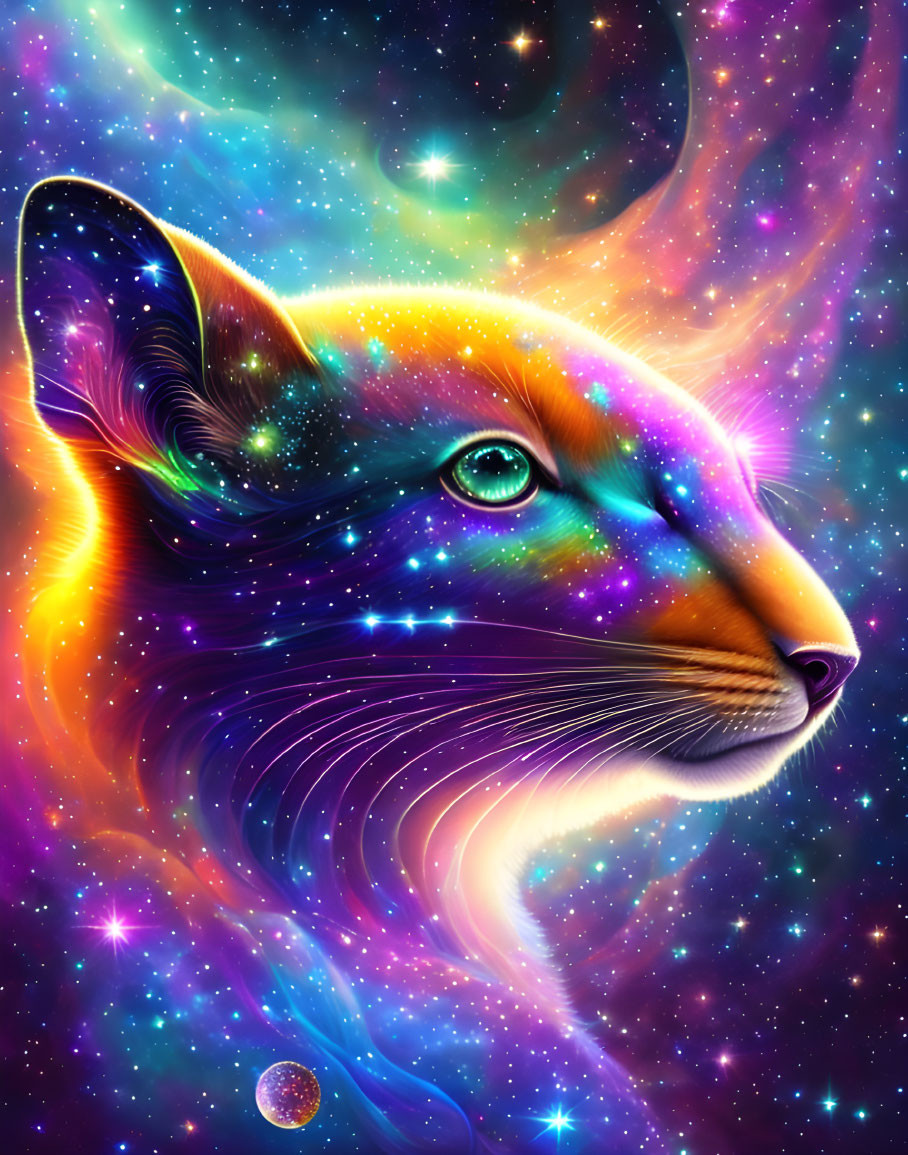 Colorful Fox Head Illustration with Galaxy Theme