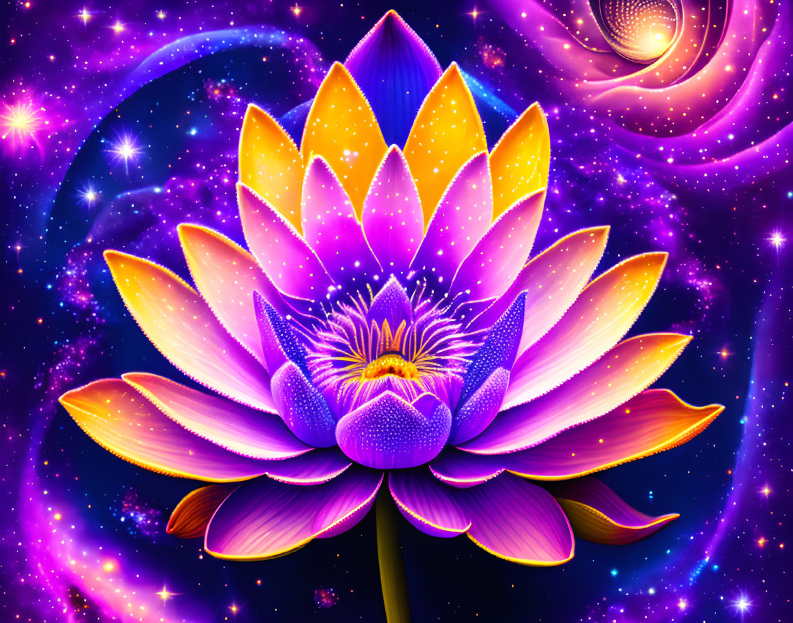 Colorful Lotus Flower in Space with Cosmic Elements