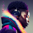 Person with Vibrant Cloud-Like Textures from Headphones