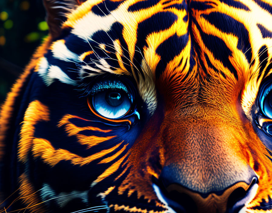 Detailed Close-Up of Striking Blue-Eyed Tiger Face