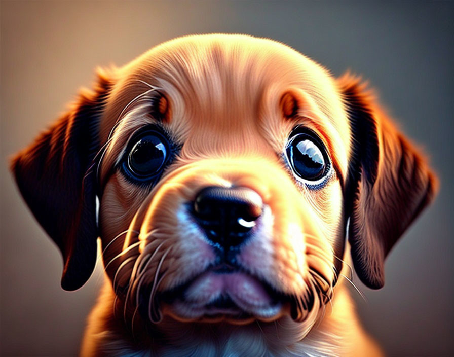 Brown and Tan Puppy with Big Glossy Eyes and Curious Expression