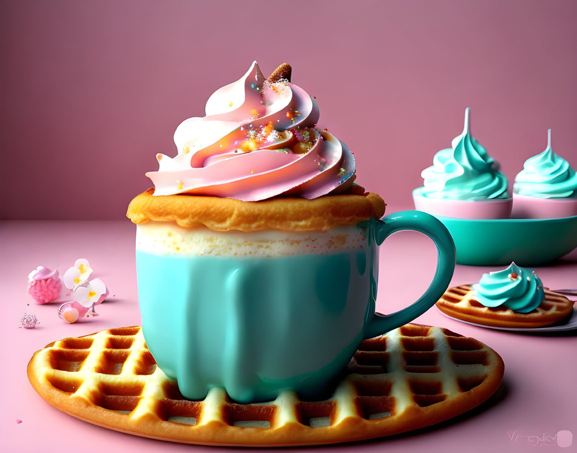 Pastel Cup Waffle Dessert with Unicorn Theme