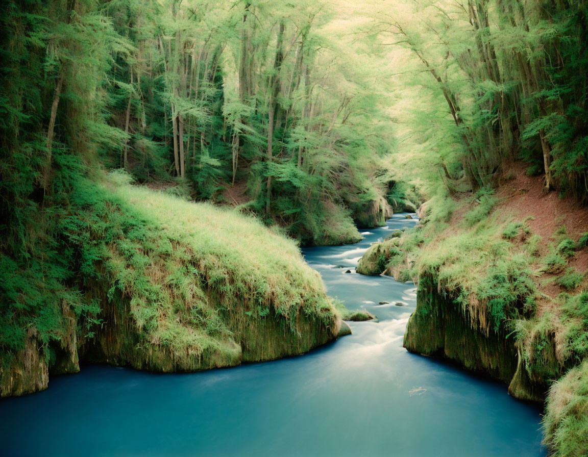 Tranquil River Flowing Through Lush Green Forest