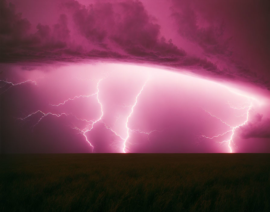 Intense Lightning Strikes in Dramatic Supercell Thunderstorm