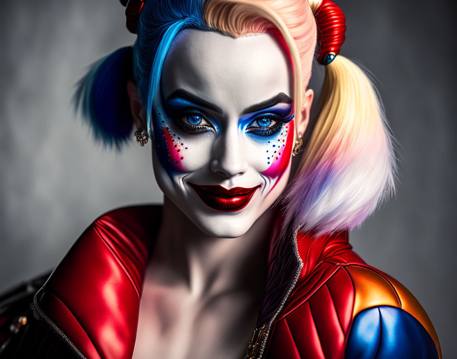 Colorful Theatrical Makeup Resembling Comic Book Character