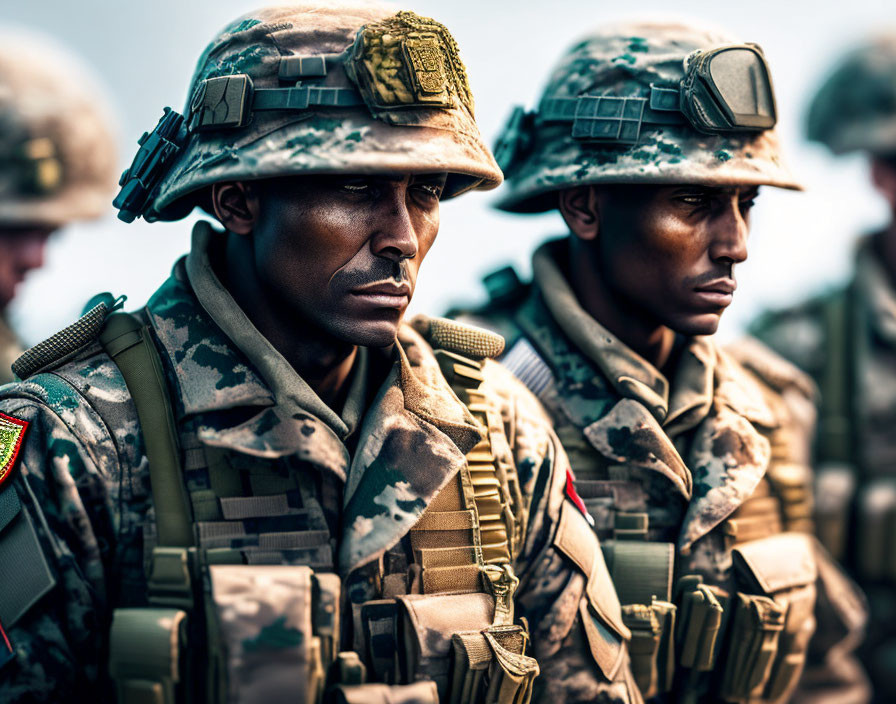 Military Soldiers in Camouflage Uniforms at Ceremony