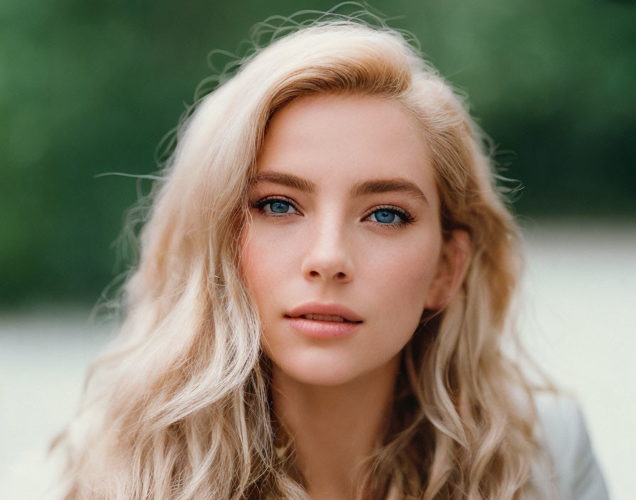 Woman with Long Blond Hair and Blue Eyes in Portrait Shot