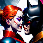 Superhero and villain close-up illustration with vivid colors and detailed expressions showcasing iconic costumes contrast.