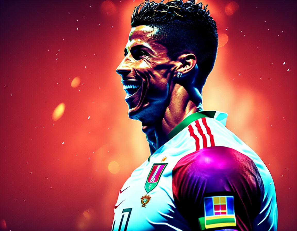 Colorful Soccer Player Artwork with Number 7 in Red Background