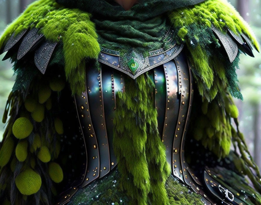 Fantasy armor with moss-like textures and ornate designs.