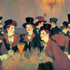 Vintage Gathering: Elegant People in Fine Attire and Top Hats Conversing