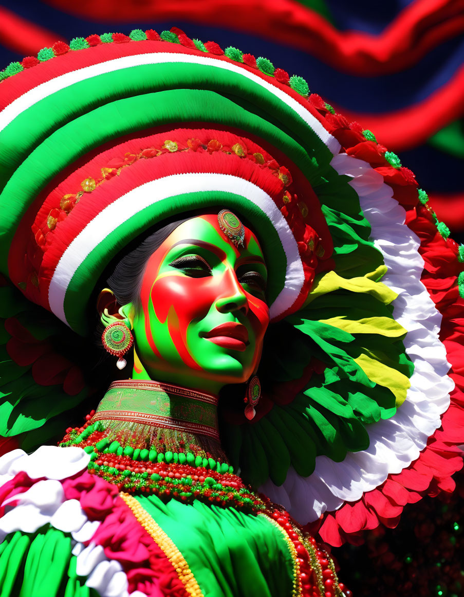 Colorful Carnival Figure with Large Headdress and Traditional Jewelry