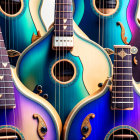 Vibrant Stringed Musical Instruments on Blue Background