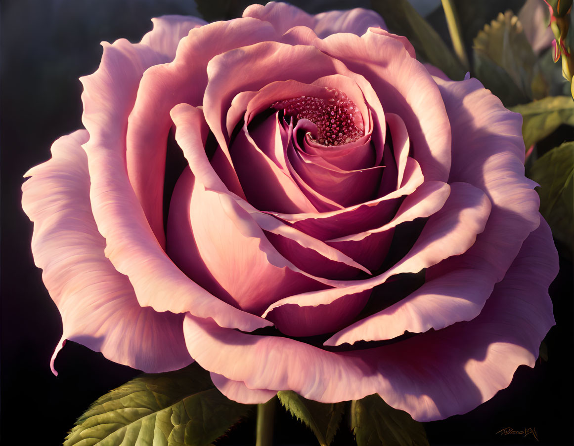 Detailed Close-Up of Lush Pink Rose Petals on Dark Background