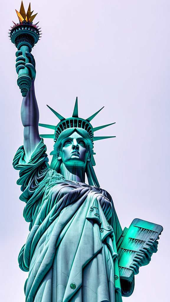 Iconic Statue of Liberty with torch and radiant crown against clear sky