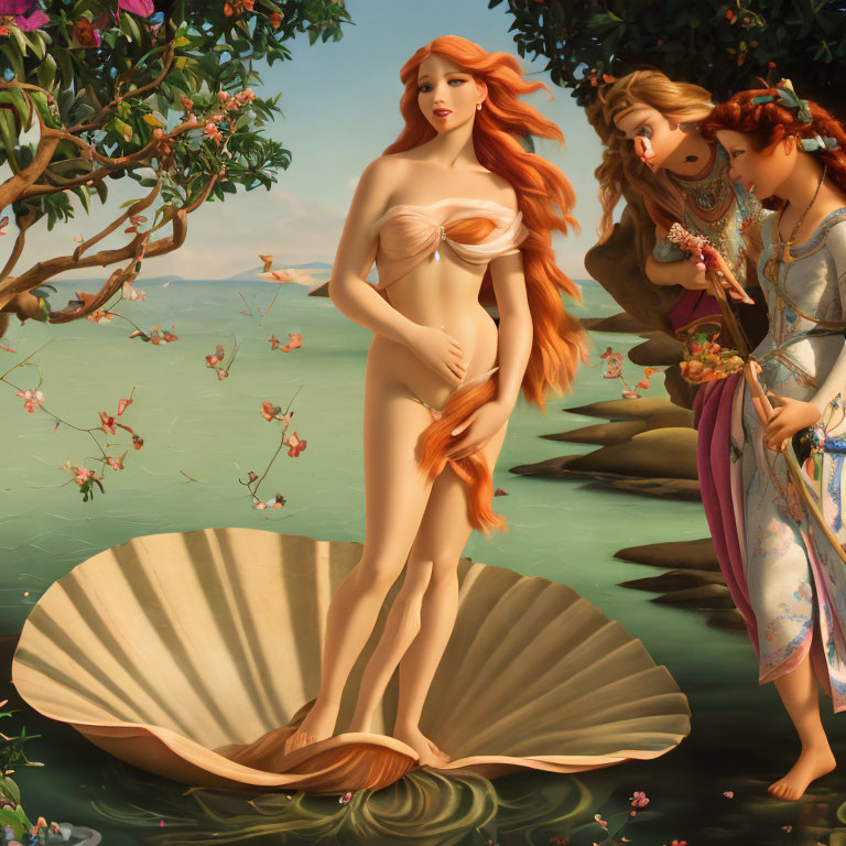 Digital Artwork: Three Women in Nature Setting with Mermaid Resemblance