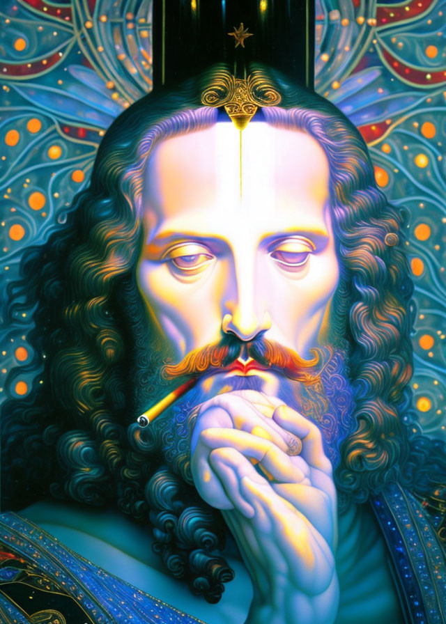 Colorful Illustration of Regal Man with Cross Symbol