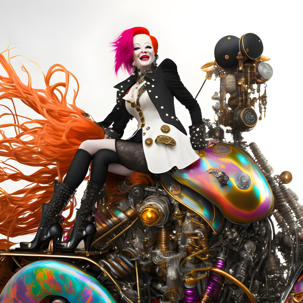 Colorful Steampunk Art: Pink-Haired Woman in Gothic Attire