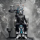 Ornate Skeleton Figure in Military Uniform on Elaborate Throne