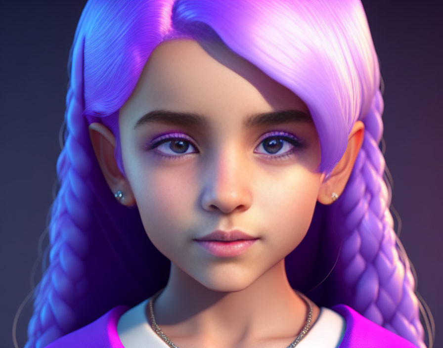 Young girl with purple hair and pointy ears in detailed digital portrait