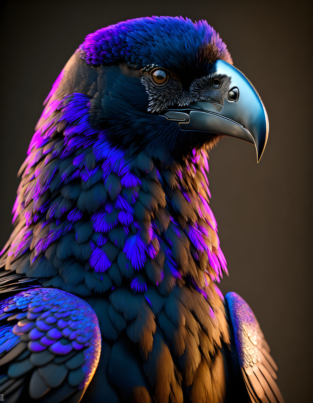 Vivid Digital Artwork: Eagle with Blue and Purple Feathers