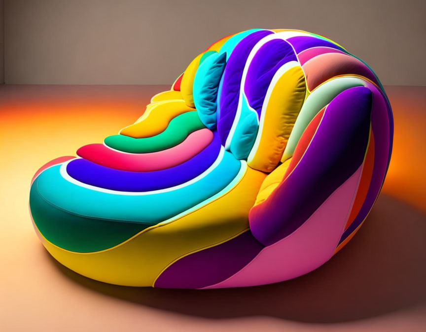 Layered Multicolored Armchair Artwork on Orange Gradient Background