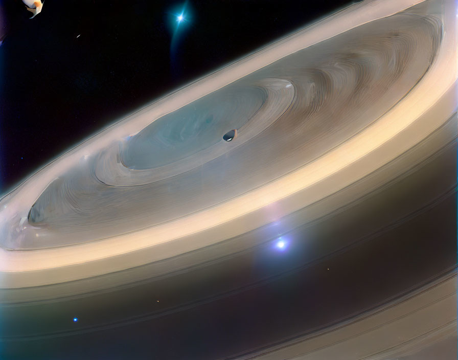 Saturn's Rings and Shadows with Space Backdrop and Moon