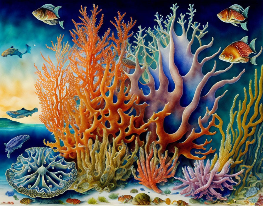 Colorful Coral and Diverse Fish in Vibrant Underwater Scene