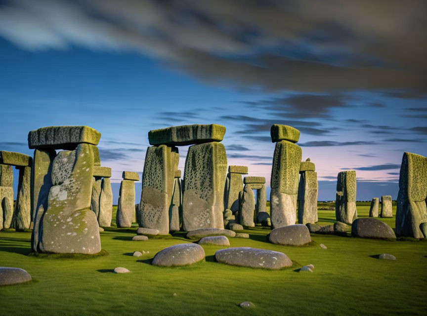 Ancient Stonehenge Megaliths in Dramatic Dusk Setting